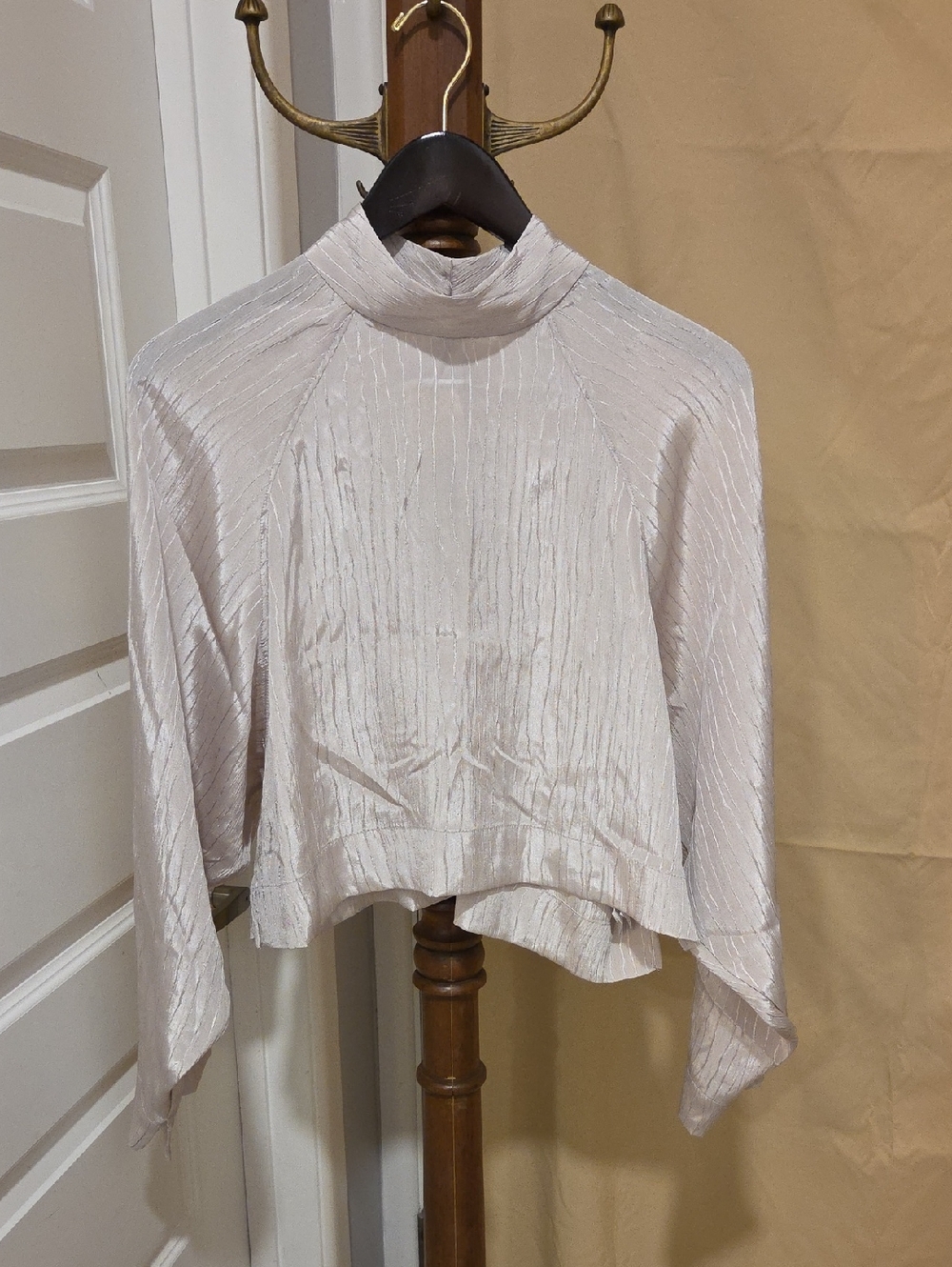 H&M Cream Mock Neck Long-Sleeve Textured Top